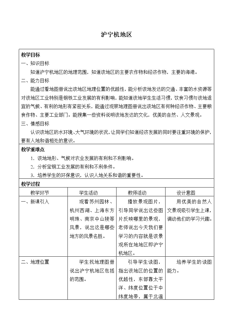 沪宁杭地区 教案第1页