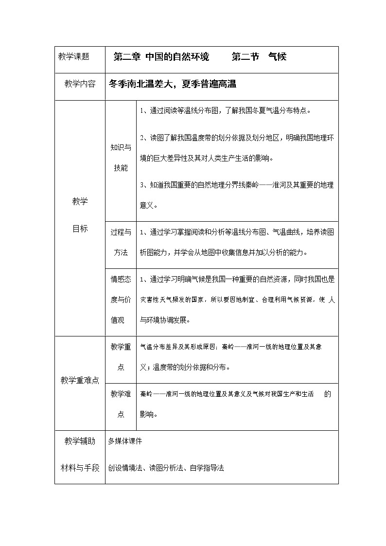 人教版八年级地理上册《2-2 气候（第1课时）》教案教学设计初二优秀公开课第1页