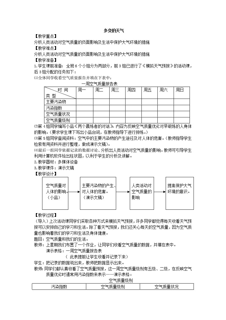 鲁教版（五四制）地理六年级上册 第三章 第一节 多变的天气_3 教案第1页