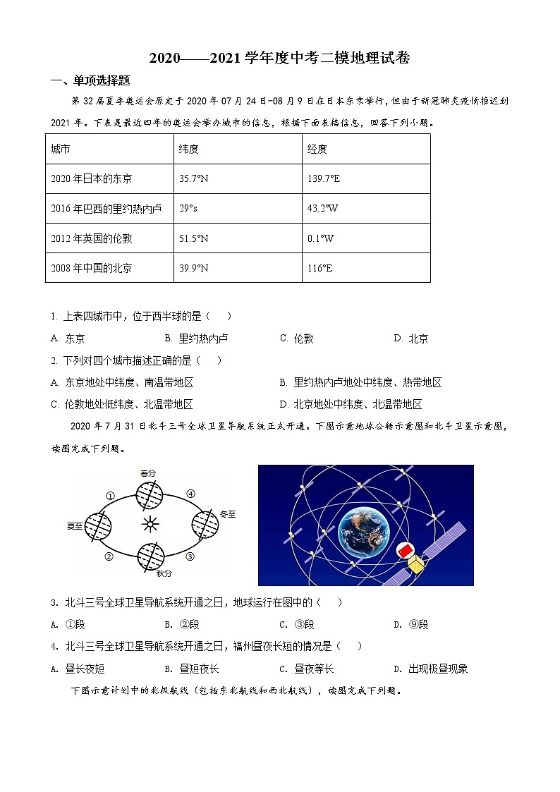 精品解析：2021年山东省青岛市中考二模地理试题（解析版+原卷版）01