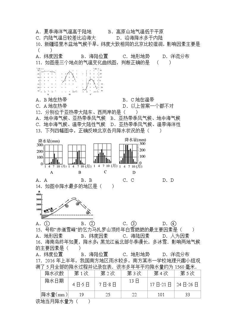 山东省滕州市洪绪中学2021-2022学年七年级上学期第二次质量监测地理试题（Word版含答案）02