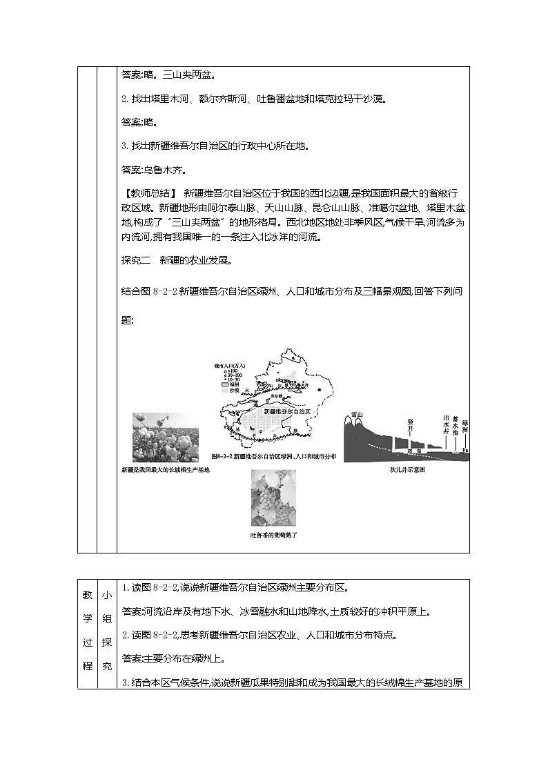 人教版八年级下册地理教案第八章　西北地区第二节　新疆维吾尔自治区03