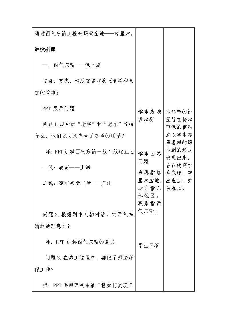 七年级下册教案 8.2干旱的宝地——塔里木盆地 鲁教版（五四学制）（表格式）第3页