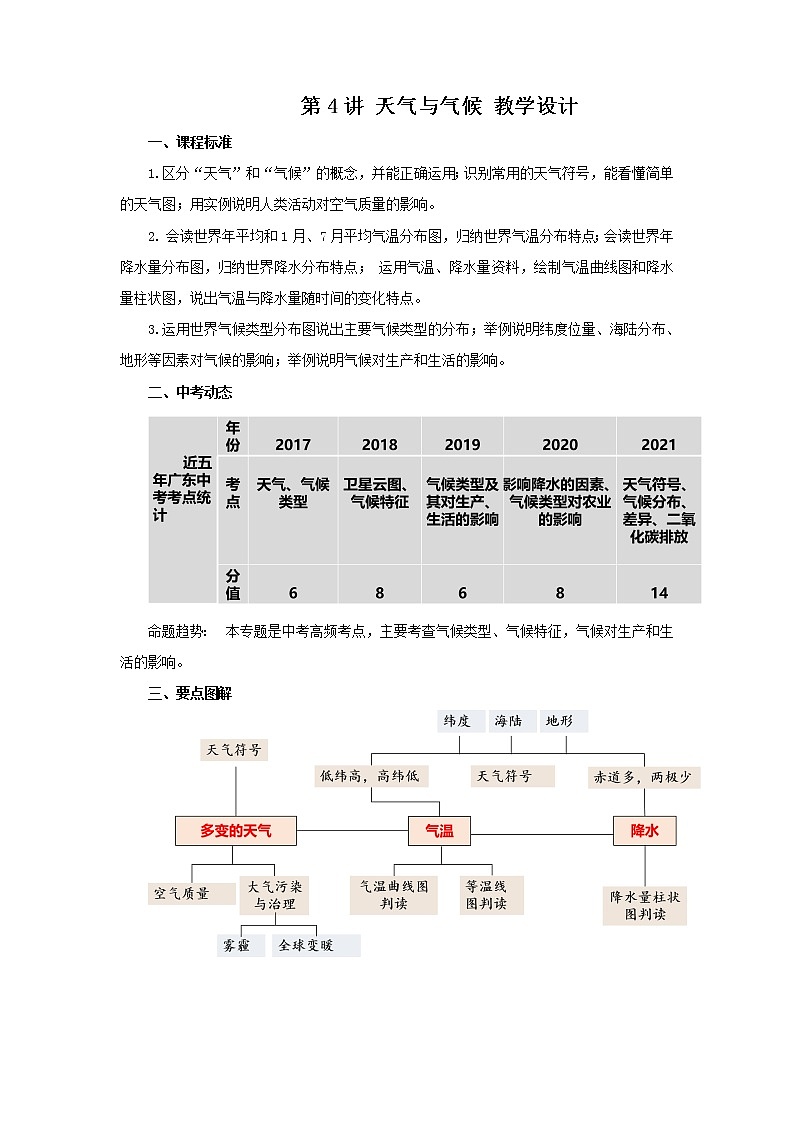 2022·广东地理·中考一轮第4讲 天气与气候 教学设计第1页