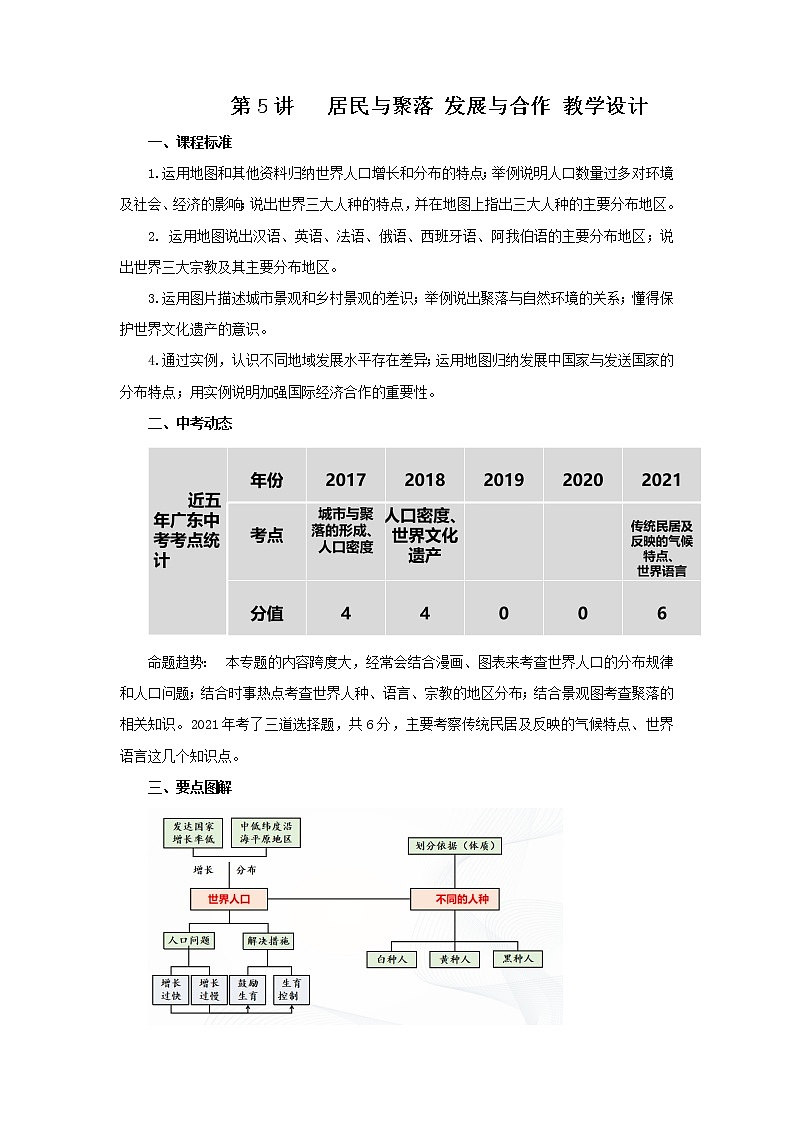 2022·广东地理·中考一轮第5讲   居民与聚落 发展与合作 教学设计第1页