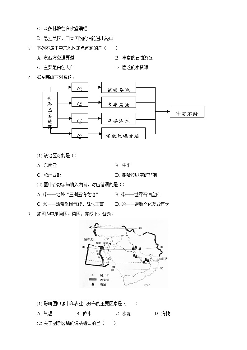 人教版七年级地理下册第八章第一节中东练习题第3页