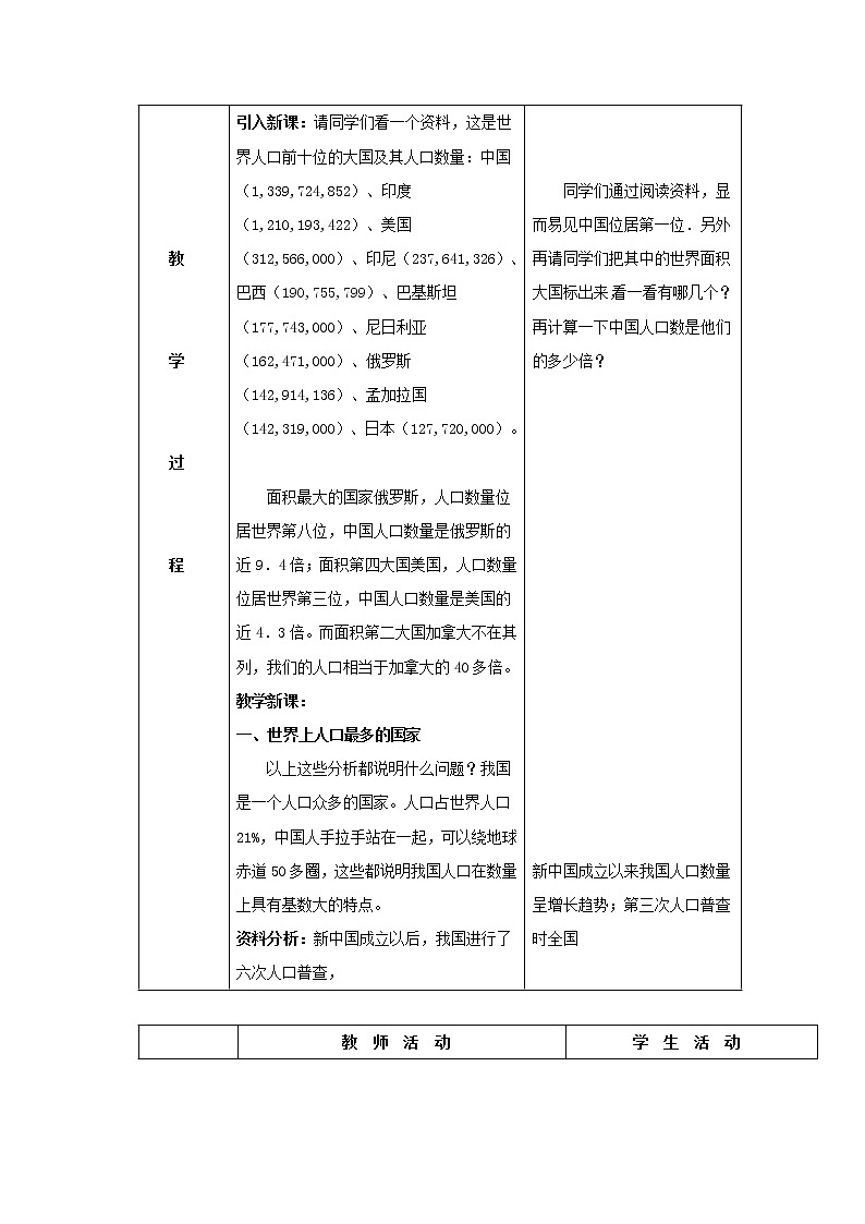 人教版八年级地理上册 1.2 人口 教案第2页