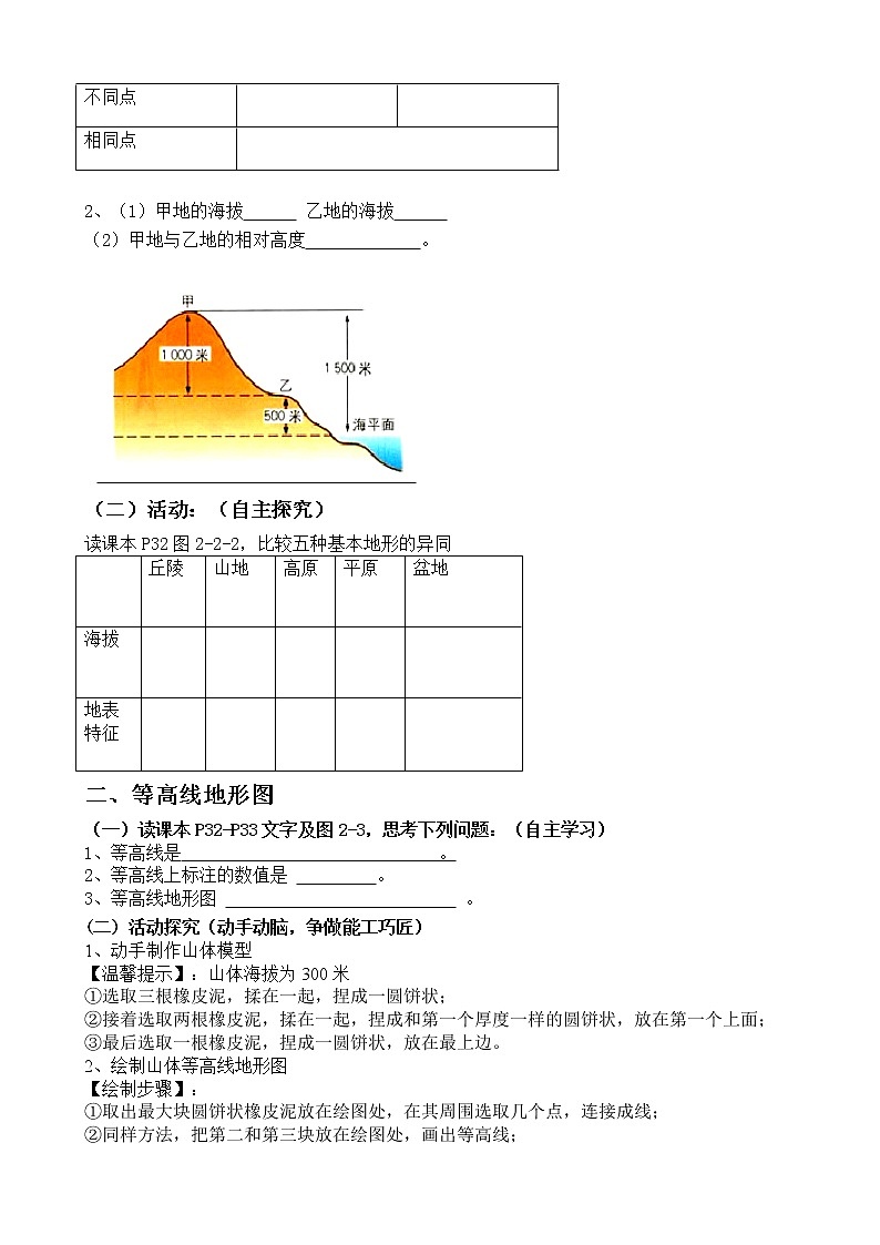 【商务星球版】七年级地理上册第2章第2节 地形图的判读学案教案02