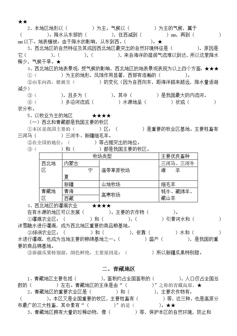 初中地理八年级下册重点知识填空汇总练习（附参考答案）03