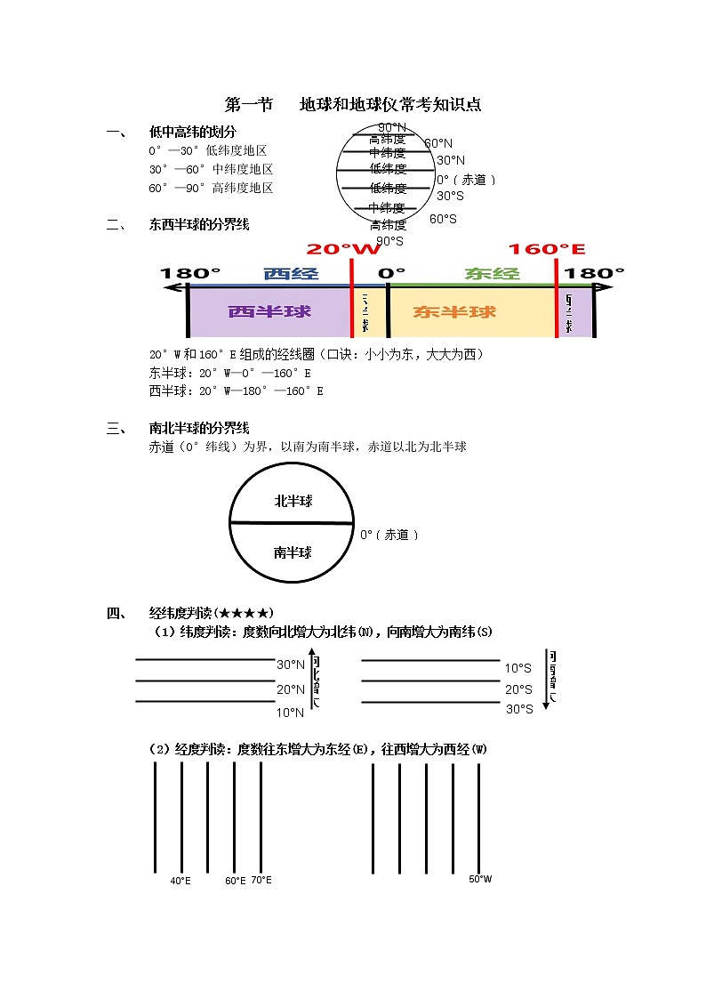 人教版七年级上册地理第一章第一节重点知识归纳与练习学案第1页
