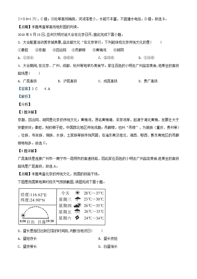 2019年中考真题精品解析地理（广西百色卷）精编word版(解析版+原卷版)02