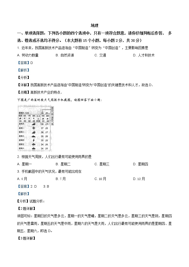 精品解析：广西百色市2018年中考地理试题(解析版+原卷版)01