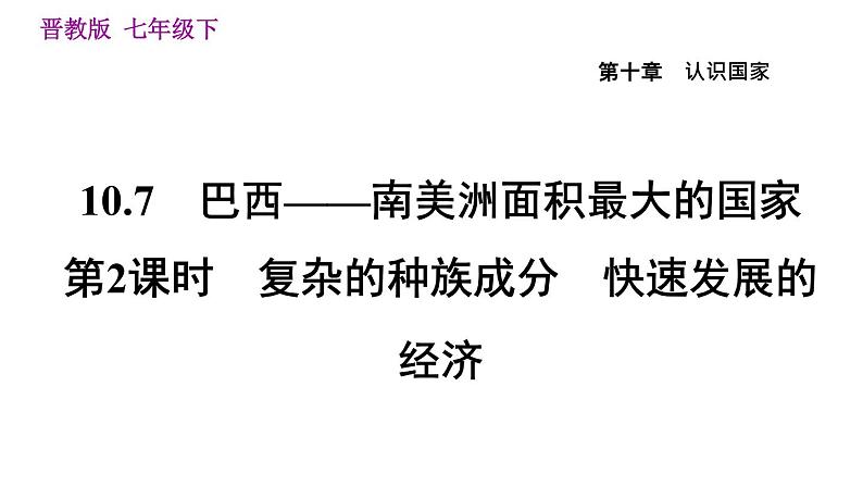 晋教版七年级下册地理 第10章 10.7.2  复杂的种族成分　快速发展的经济 习题课件第1页