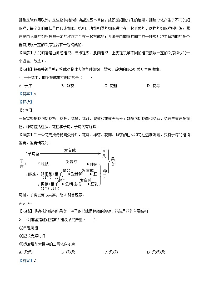 精品解析：2021年广西贵港市中考二模生物试题(解析版+原卷版)02