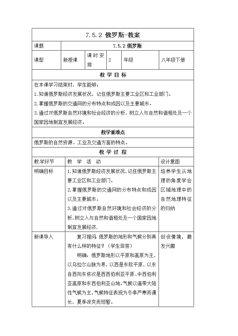 7.5.2俄罗斯（课件+教案 +练习+导学案）01