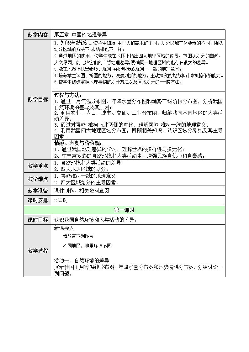 5.1 中国的地理差异 课件+教案+练习+学案01