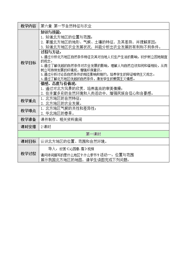 6.1自然特征与农业教案第1页