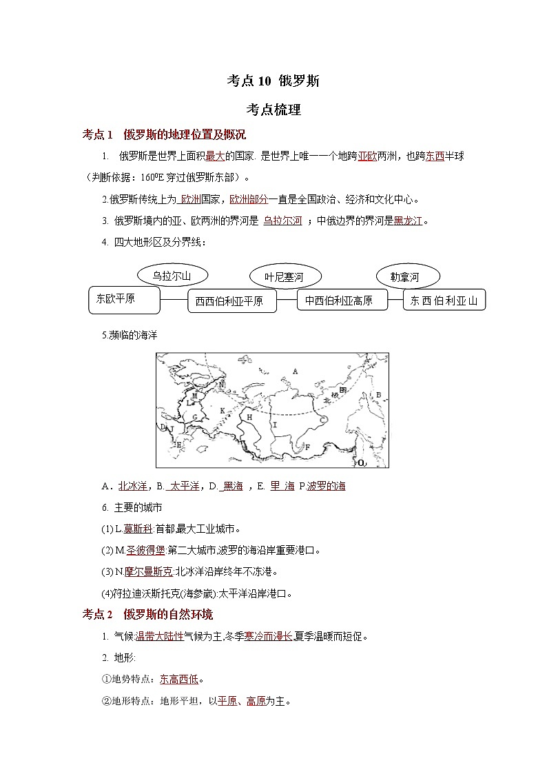 考点10 俄罗斯（解析版）-2022年地理中考一轮过关讲练（人教版）第1页
