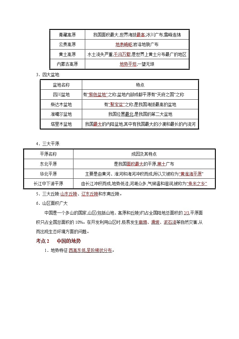 考点20 中国的地形与地势（解析版）-2022年地理中考一轮过关讲练（人教版）第2页
