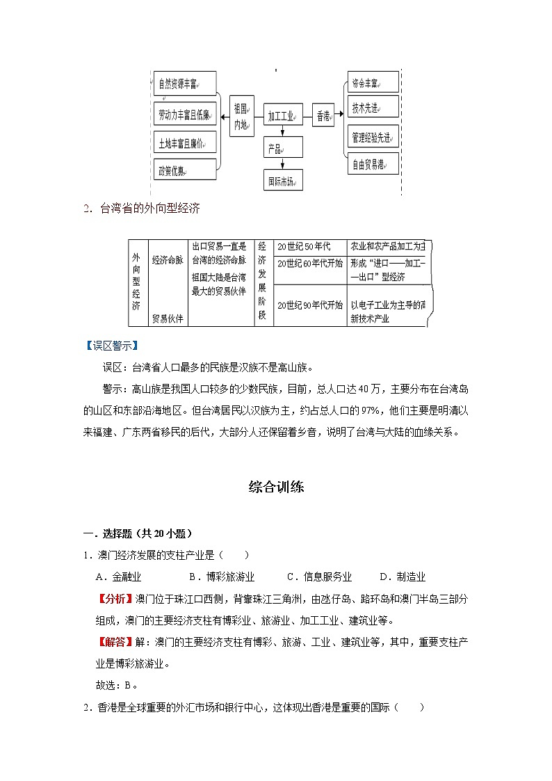 考点31 香港、澳门和台湾（解析版）-2022年地理中考一轮过关讲练（人教版）第3页