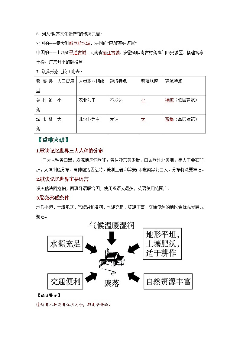考点04 居民与聚落（解析版）-2022年地理中考一轮过关讲练（人教版）第3页