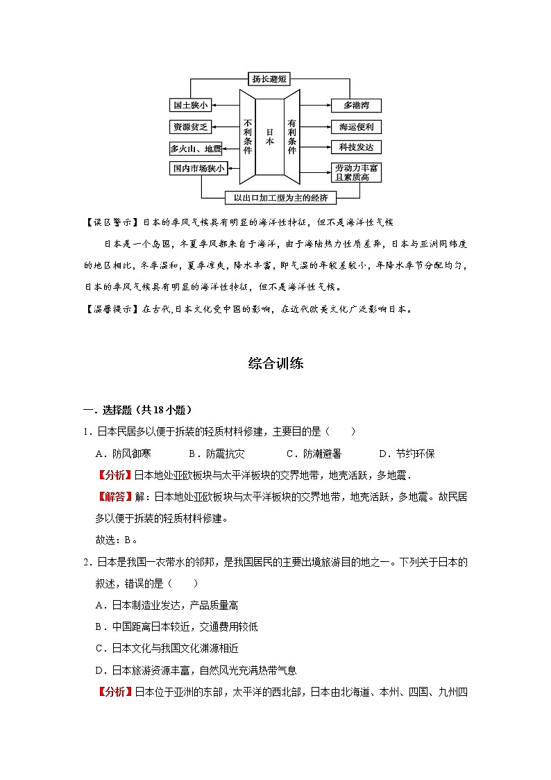 考点07 日本（解析版）-2022年地理中考一轮过关讲练（人教版）第3页
