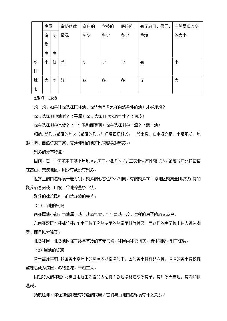 第13课《人类的聚居地-聚落》教案第2页