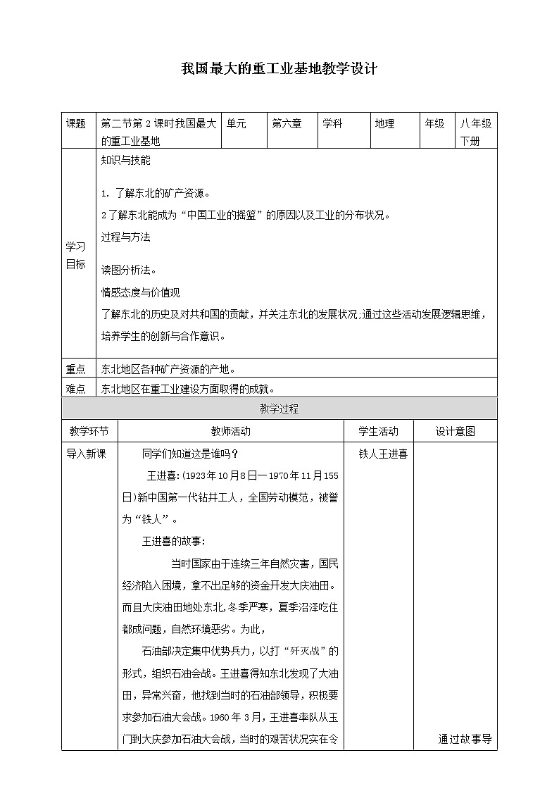 人教版  八年级下册  6.2.2我国最大的重工业基地（课件+教案+学案+练习）01