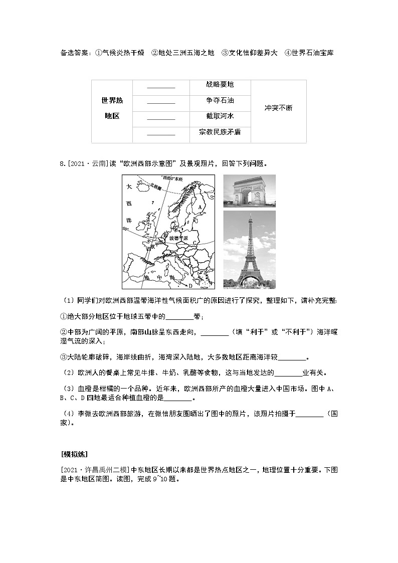 2022年中考地理人教版总复习一轮复习-课时训练10 中东 欧洲西部第3页