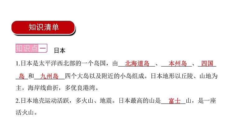 2022年中考地理一轮复习课件：七年级下册第七章我们邻近的地区和国家课时一日本、东南亚02