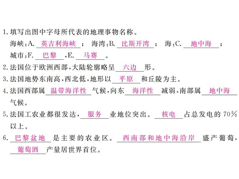 湘教版七年级地理下册第八章 走进国家 第四节  法  国习题课件03