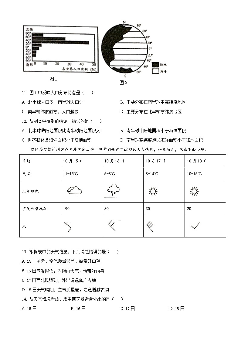 河南省濮阳市2021-2022学年七年级上学期期末地理试题（文字版，含答案）第3页
