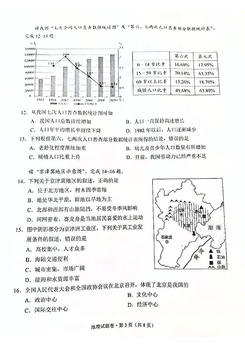 2021云南省初中地理学业水平考试试卷第3页