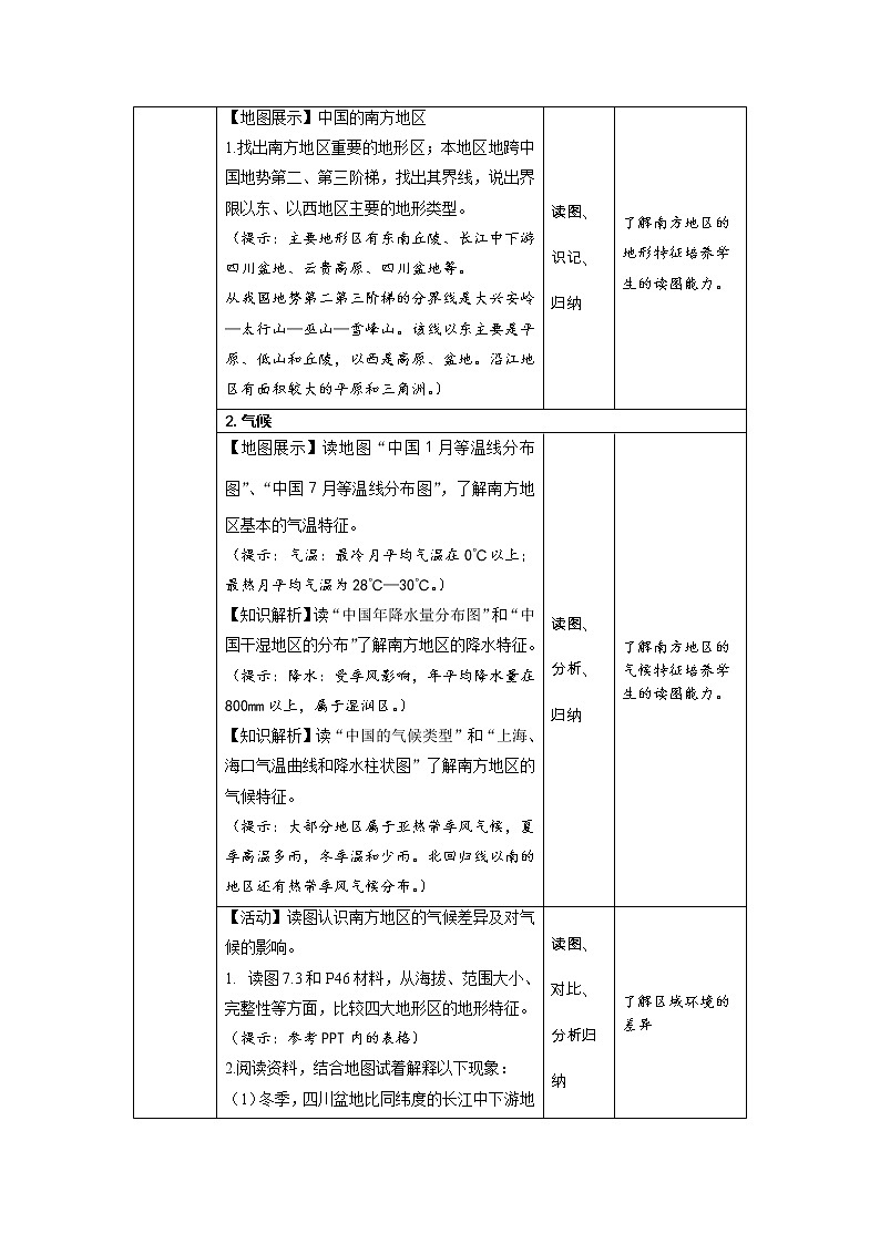 第七章第一节 (南方地区）自然特征与农业教案2021-2022学年人教版地理八年级下册第3页