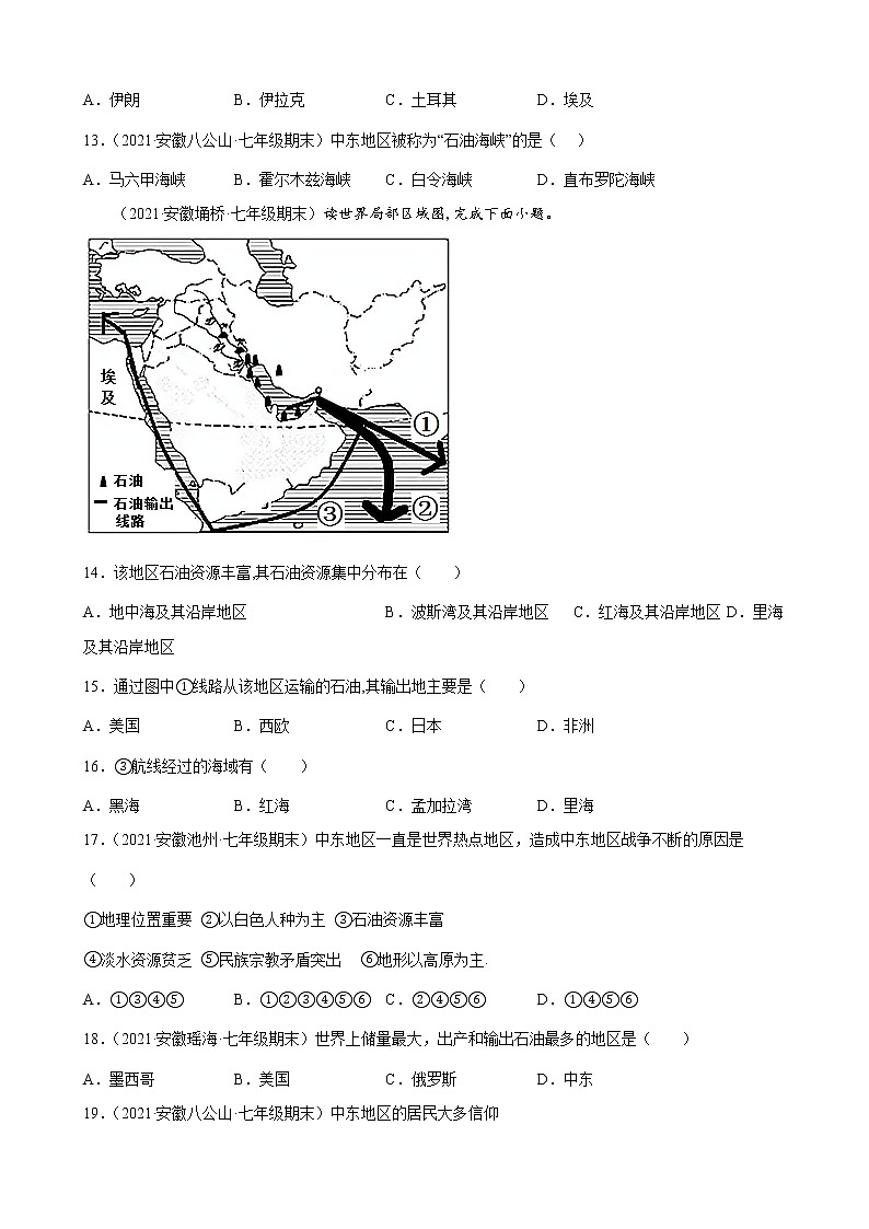 人教版七年级下册 8.1 中东练习题第3页