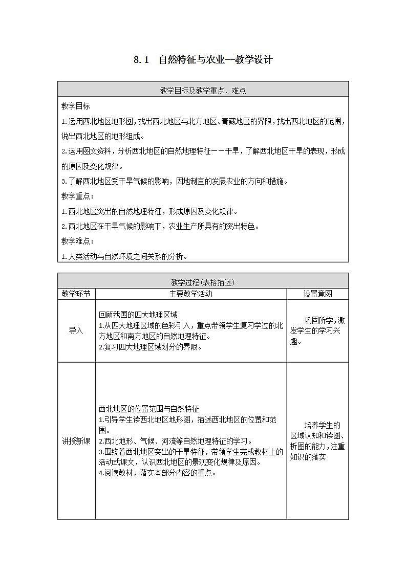 8.1  自然特征与农业（课件+教学设计+练习+学案）01