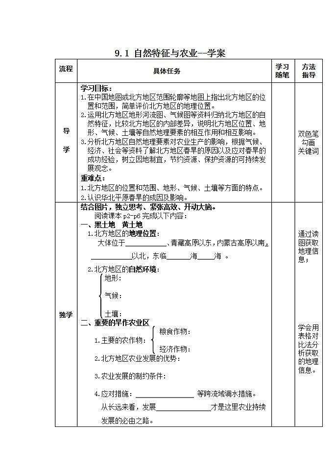 9.1  自然特征与农业（课件+教学设计+练习+学案）01