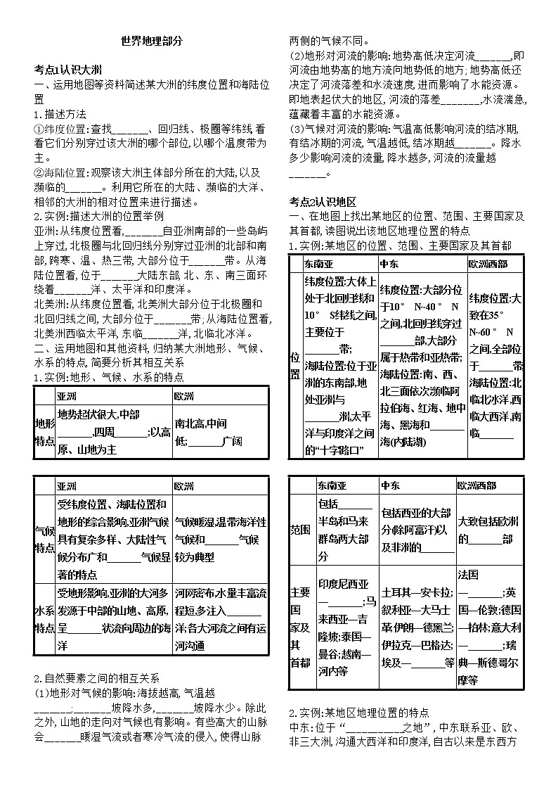 必考知识清单2  认识世界区域-2022年中考（会考）地理必考点知识清单（填空版）第2页