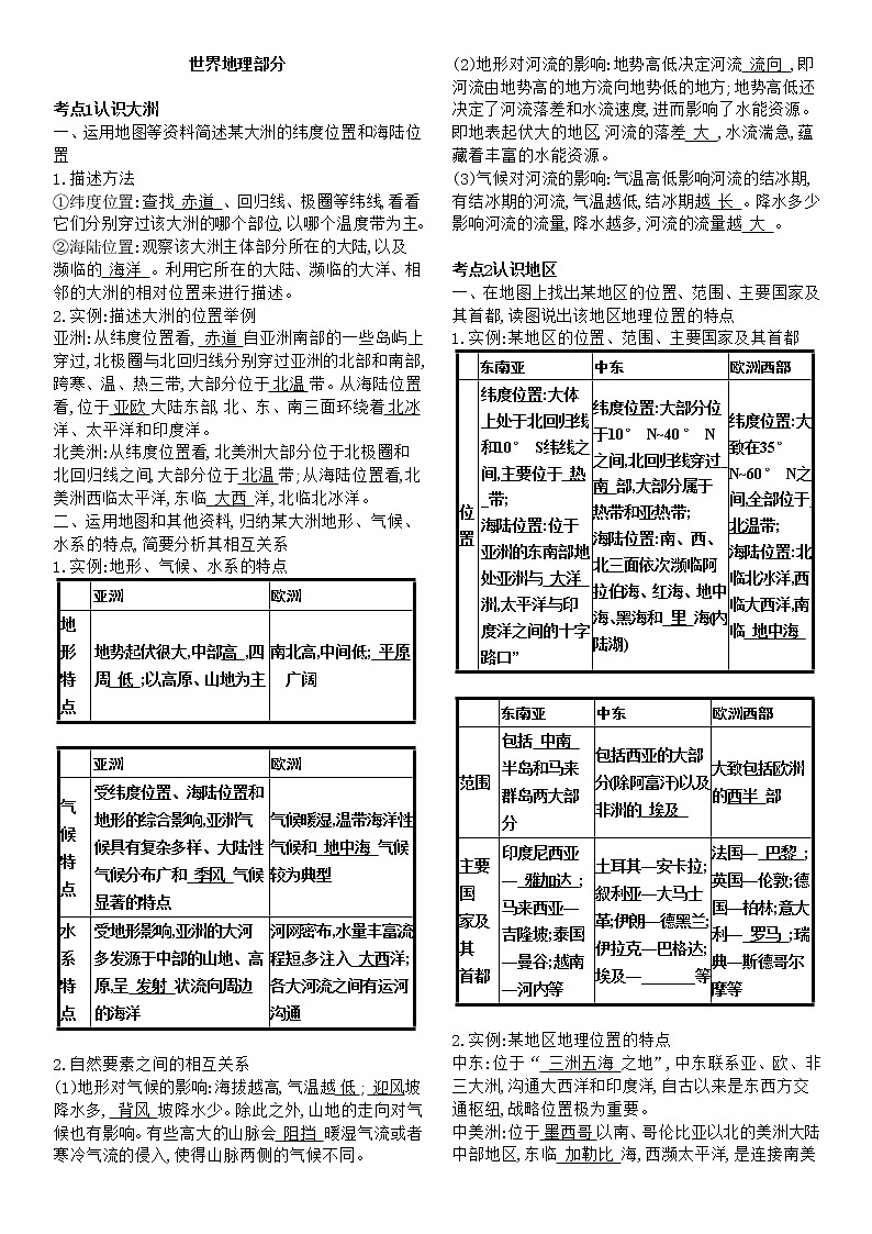 必考知识清单2  认识世界区域-2022年中考（会考）地理必考点知识清单（完整版）第2页