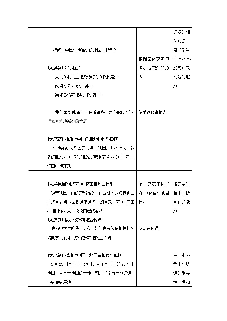 鲁教版（五四制）地理七年级上册 2.1 学习与探究 中国的耕地红线（教案）第3页