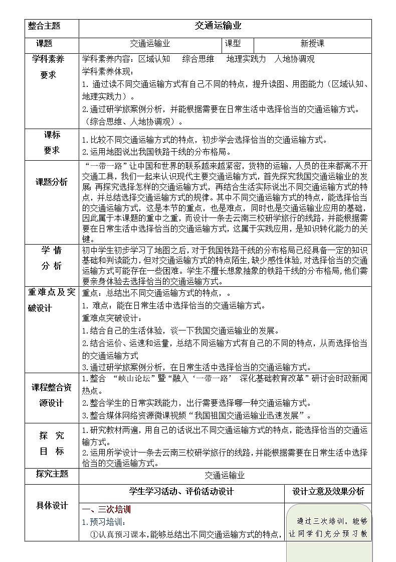 鲁教版（五四制）地理七年级上册 4.1 交通运输(1)（教案）01