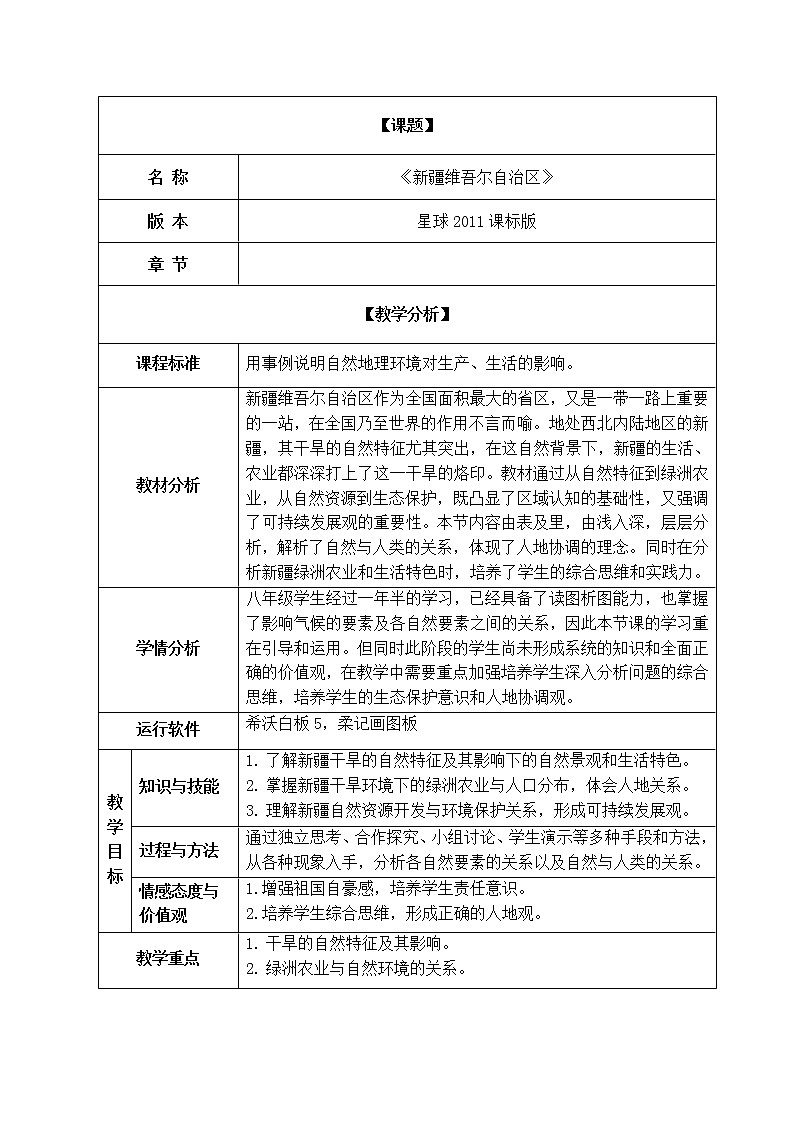 商务星球版地理八年级下册 第八章 第二节 新疆维吾尔自治区(8)（教案）第1页