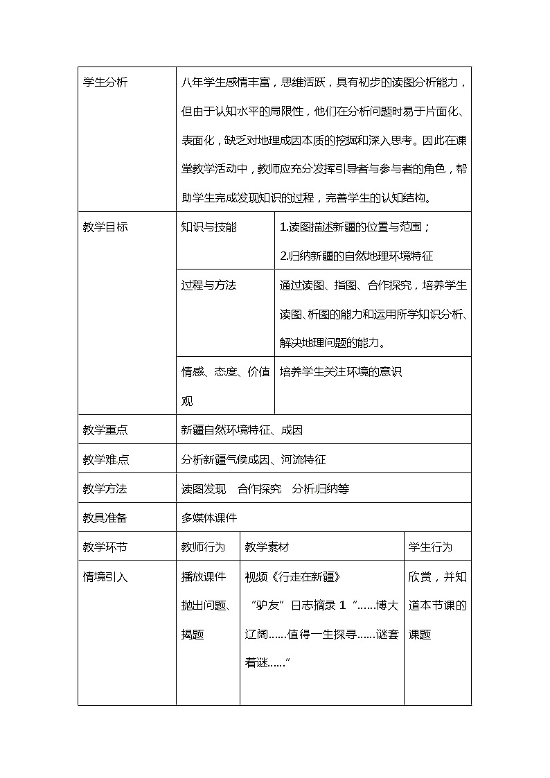 商务星球版地理八年级下册 第八章 第二节 新疆维吾尔自治区（教案）第2页