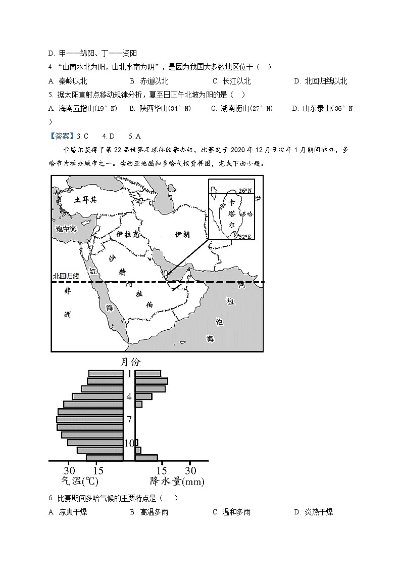 2020年山东省枣庄市6月中考模拟（二模）地理试题及答案02