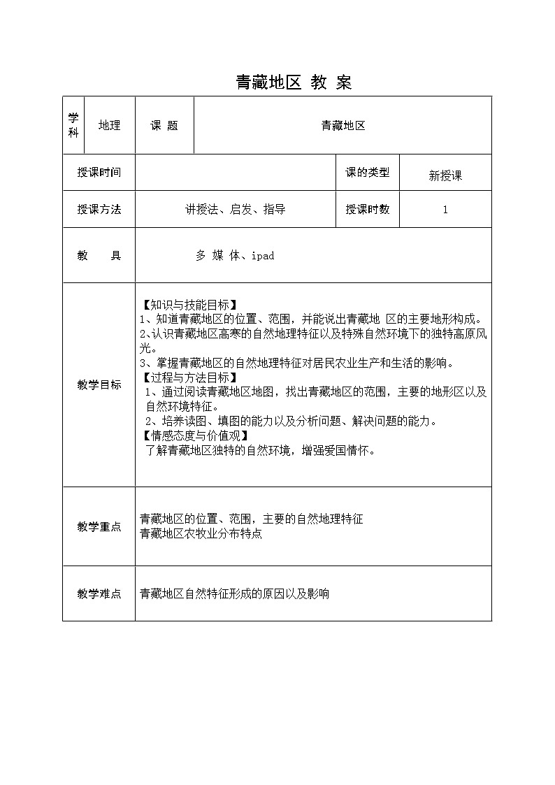 鲁教版（五四学制）七年级下册地理 第六章 第一节 自然特征与农业(2) 教案第1页