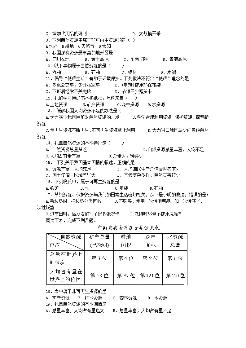 3.1《中国自然资源概况》同步测试第2页