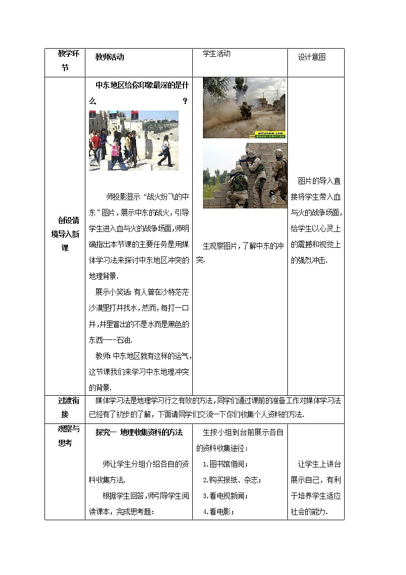 商务星球版七年级地理下册 第七章 活动课 聚焦中东——地区冲突的地理背景 教案第2页