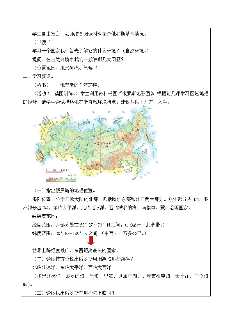 鲁教版（五四制）地理六年级下册 第七章第四节俄罗斯_(2)（教案）第2页