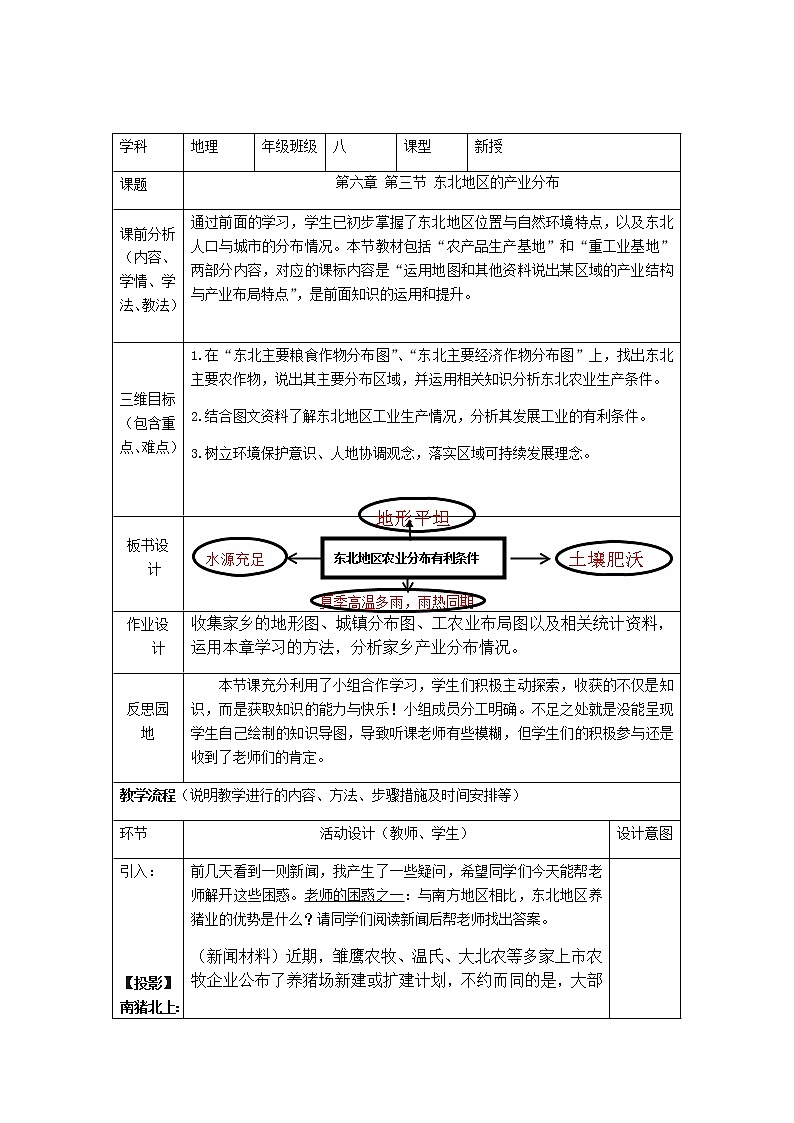 2022年湘教版八年级地理下册第6章第3节东北地区的产业分布教案 (4)第1页