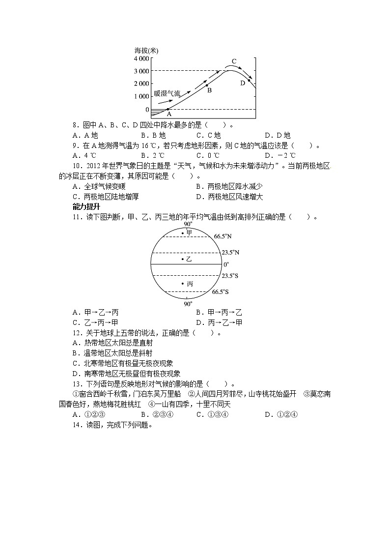 第3节 影响气候的主要因素同步习题第2页